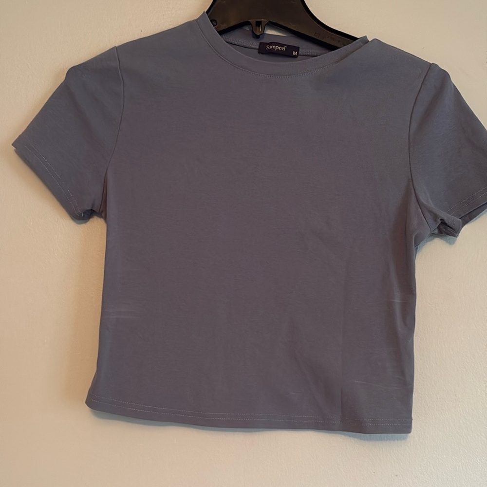 SAMPEEL cropped top, blue grey, size medium